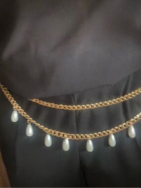 Gold Chain Belt w/ Pearl Teardrop Charms Compliments Jeans, Pants & Dresses ⭐️